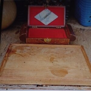 Wooden Jewelry Box with Red Velvet Interior& Cutting Board